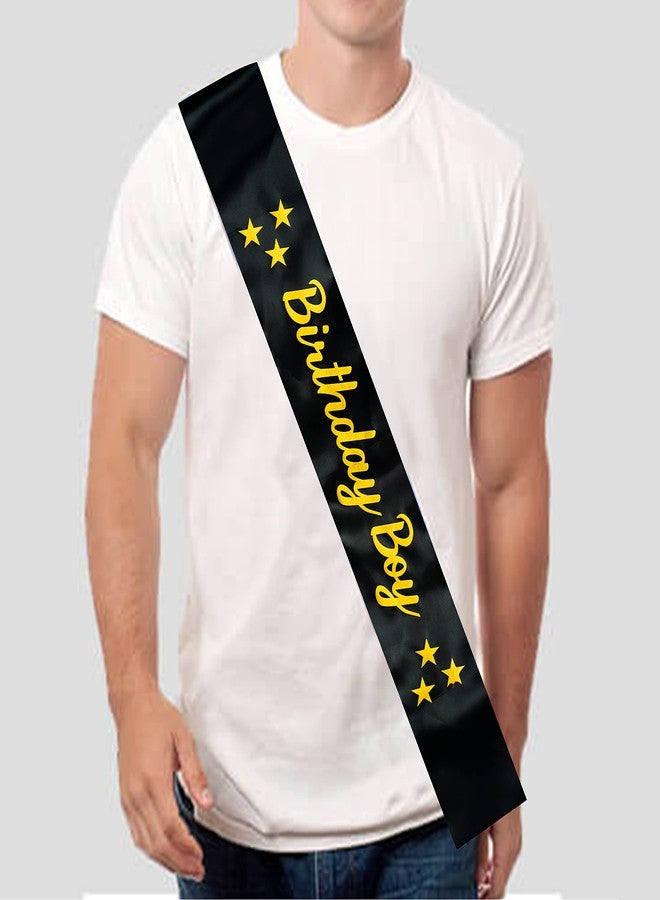 Decofy Happy Birthday Sash For Boys & Mens | Crown For Baby Boys King Adult Mens Suitable to everone -2 Pc-Black Sash Gold Crown - Image 2